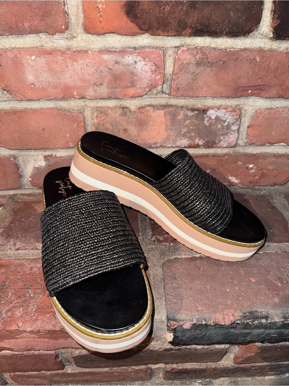 Crown Vintage Black Woven Platform Sandals